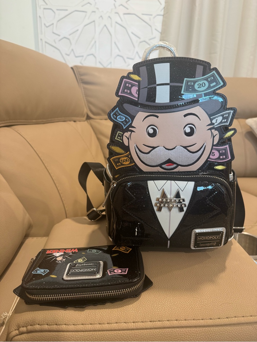 Loungefly Monopoly Pennybags Figural Mini Backpack with wallet set